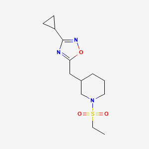 molecular formula C13H21N3O3S B2655973 3-Cyclopropyl-5-((1-(ethylsulfonyl)piperidin-3-yl)methyl)-1,2,4-oxadiazole CAS No. 1705076-86-3