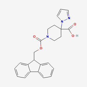 molecular formula C24H23N3O4 B2656001 1-{[(9H-fluoren-9-yl)methoxy]carbonyl}-4-(1H-pyrazol-1-yl)piperidine-4-carboxylic acid CAS No. 2137773-58-9