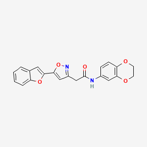 molecular formula C21H16N2O5 B2656018 2-(5-(benzofuran-2-yl)isoxazol-3-yl)-N-(2,3-dihydrobenzo[b][1,4]dioxin-6-yl)acetamide CAS No. 1105219-22-4