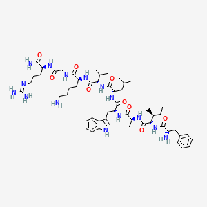 molecular formula C54H85N15O9 B2656019 (2S)-6-amino-N-[2-[[(2S)-1-amino-5-(diaminomethylideneamino)-1-oxopentan-2-yl]amino]-2-oxoethyl]-2-[[(2S)-2-[[(2S)-2-[[(2S)-2-[[(2S)-2-[[(2S,3S)-2-[[(2S)-2-amino-3-phenylpropanoyl]amino]-3-methylpentanoyl]amino]propanoyl]amino]-3-(1H-indol-3-yl)propanoyl]amino]-4-methylpentanoyl]amino]-3-methylbutanoyl]amino]hexanamide CAS No. 1225021-13-5