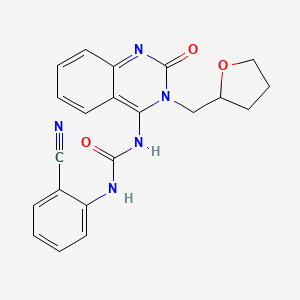 molecular formula C21H19N5O3 B2656038 (E)-1-(2-cyanophenyl)-3-(2-oxo-3-((tetrahydrofuran-2-yl)methyl)-2,3-dihydroquinazolin-4(1H)-ylidene)urea CAS No. 941895-23-4
