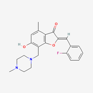 molecular formula C22H23FN2O3 B2656042 (Z)-2-(2-fluorobenzylidene)-6-hydroxy-4-methyl-7-((4-methylpiperazin-1-yl)methyl)benzofuran-3(2H)-one CAS No. 904008-47-5