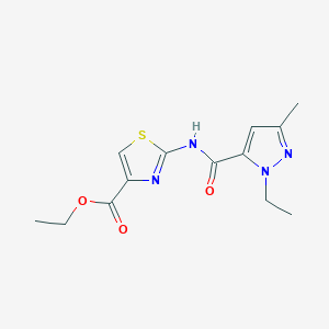molecular formula C13H16N4O3S B2656045 ethyl 2-(1-ethyl-3-methyl-1H-pyrazole-5-carboxamido)thiazole-4-carboxylate CAS No. 1170113-44-6
