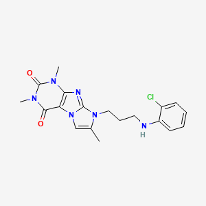 molecular formula C19H21ClN6O2 B2656047 8-(3-((2-chlorophenyl)amino)propyl)-1,3,7-trimethyl-1H-imidazo[2,1-f]purine-2,4(3H,8H)-dione CAS No. 923179-69-5