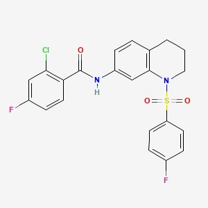 molecular formula C22H17ClF2N2O3S B2656055 2-chloro-4-fluoro-N-(1-((4-fluorophenyl)sulfonyl)-1,2,3,4-tetrahydroquinolin-7-yl)benzamide CAS No. 1210227-53-4