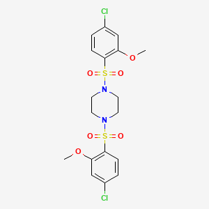 molecular formula C18H20Cl2N2O6S2 B2656062 1,4-双[(4-氯-2-甲氧基苯基)磺酰基]哌嗪 CAS No. 428498-35-5