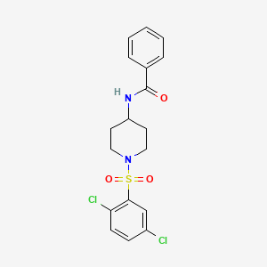 molecular formula C18H18Cl2N2O3S B2656063 N-{1-[(2,5-dichlorophenyl)sulfonyl]-4-piperidinyl}benzenecarboxamide CAS No. 860788-13-2