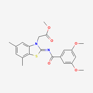molecular formula C21H22N2O5S B2656065 2-[2-(3,5-二甲氧基苯甲酰)亚氨基-5,7-二甲基-1,3-苯并噻唑-3-基]乙酸甲酯 CAS No. 1321869-95-7