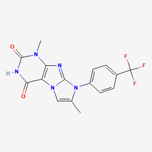 molecular formula C16H12F3N5O2 B2656093 1,7-dimethyl-8-(4-(trifluoromethyl)phenyl)-1H-imidazo[2,1-f]purine-2,4(3H,8H)-dione CAS No. 878420-63-4