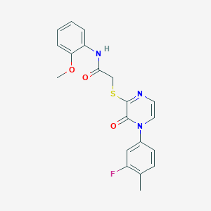 molecular formula C20H18FN3O3S B2656141 2-[4-(3-fluoro-4-methylphenyl)-3-oxopyrazin-2-yl]sulfanyl-N-(2-methoxyphenyl)acetamide CAS No. 899759-19-4