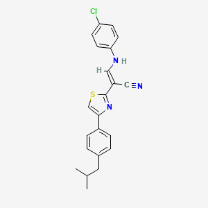 molecular formula C22H20ClN3S B2656154 (2E)-3-[(4-chlorophenyl)amino]-2-{4-[4-(2-methylpropyl)phenyl]-1,3-thiazol-2-yl}prop-2-enenitrile CAS No. 450353-18-1