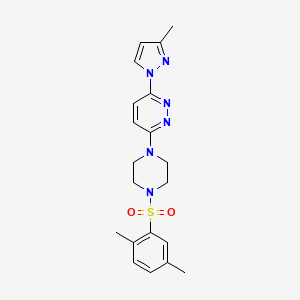 molecular formula C20H24N6O2S B2656164 3-(4-((2,5-dimethylphenyl)sulfonyl)piperazin-1-yl)-6-(3-methyl-1H-pyrazol-1-yl)pyridazine CAS No. 1013818-88-6