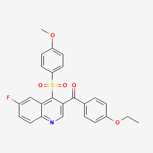 molecular formula C25H20FNO5S B2656170 3-(4-Ethoxybenzoyl)-6-fluoro-4-(4-methoxybenzenesulfonyl)quinoline CAS No. 2097893-24-6