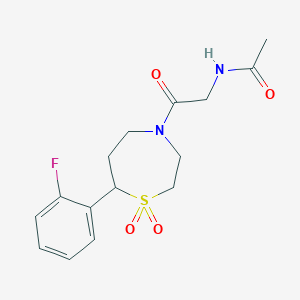 molecular formula C15H19FN2O4S B2656173 N-(2-(7-(2-fluorophenyl)-1,1-dioxido-1,4-thiazepan-4-yl)-2-oxoethyl)acetamide CAS No. 2034384-21-7