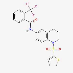 molecular formula C21H17F3N2O3S2 B2656177 N-[1-(2-thienylsulfonyl)-1,2,3,4-tetrahydroquinolin-6-yl]-2-(trifluoromethyl)benzamide CAS No. 1005293-87-7