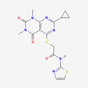 2-((2-cyclopropyl-6,8-dimethyl-5,7-dioxo-5,6,7,8-tetrahydropyrimido[4,5-d]pyrimidin-4-yl)thio)-N-(thiazol-2-yl)acetamide