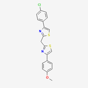 molecular formula C20H15ClN2OS2 B2656185 4-(4-Chlorophenyl)-2-((4-(4-methoxyphenyl)thiazol-2-yl)methyl)thiazole CAS No. 708293-35-0
