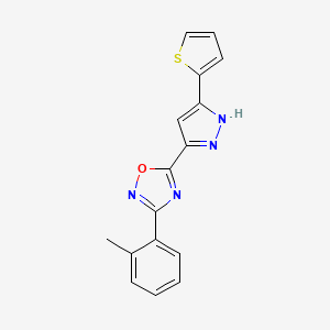 molecular formula C16H12N4OS B2656206 3-(2-methylphenyl)-5-[3-(thiophen-2-yl)-1H-pyrazol-5-yl]-1,2,4-oxadiazole CAS No. 1107543-42-9
