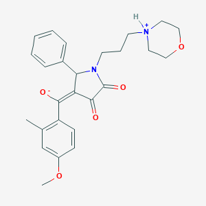 molecular formula C26H30N2O5 B265621 (E)-(4-methoxy-2-methylphenyl){1-[3-(morpholin-4-ium-4-yl)propyl]-4,5-dioxo-2-phenylpyrrolidin-3-ylidene}methanolate 