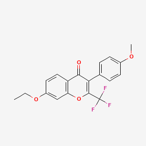 molecular formula C19H15F3O4 B2656231 7-ethoxy-3-(4-methoxyphenyl)-2-(trifluoromethyl)-4H-chromen-4-one CAS No. 845629-43-8
