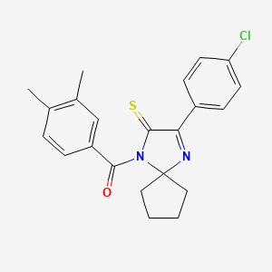 molecular formula C22H21ClN2OS B2656238 (3-(4-Chlorophenyl)-2-thioxo-1,4-diazaspiro[4.4]non-3-en-1-yl)(3,4-dimethylphenyl)methanone CAS No. 1223848-34-7