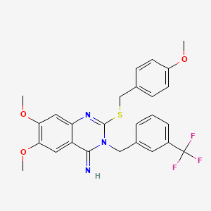 molecular formula C26H24F3N3O3S B2656260 6,7-二甲氧基-2-[(4-甲氧基苄基)硫代]-3-[3-(三氟甲基)苄基]-4(3H)-喹唑啉亚胺 CAS No. 439094-00-5