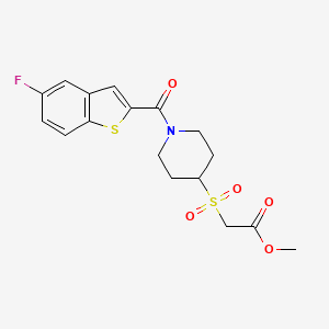 molecular formula C17H18FNO5S2 B2656271 Methyl 2-((1-(5-fluorobenzo[b]thiophene-2-carbonyl)piperidin-4-yl)sulfonyl)acetate CAS No. 1448030-77-0