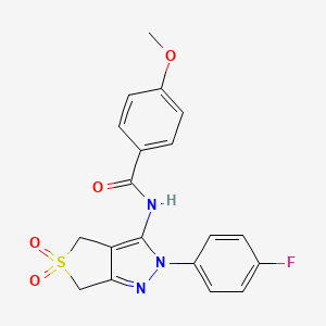 molecular formula C19H16FN3O4S B2656274 N-[2-(4-fluorophenyl)-5,5-dioxo-4,6-dihydrothieno[3,4-c]pyrazol-3-yl]-4-methoxybenzamide CAS No. 450336-99-9