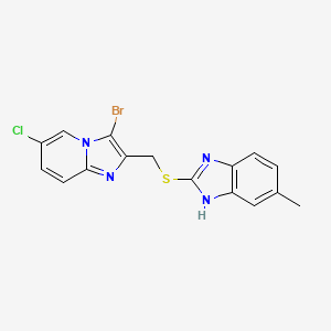 molecular formula C16H12BrClN4S B2656288 2-(((3-bromo-6-chloroimidazo[1,2-a]pyridin-2-yl)methyl)thio)-5-methyl-1H-benzo[d]imidazole CAS No. 536720-62-4