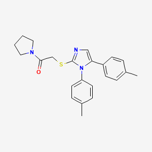 molecular formula C23H25N3OS B2656303 2-((1,5-di-p-tolyl-1H-imidazol-2-yl)thio)-1-(pyrrolidin-1-yl)ethanone CAS No. 1207056-71-0