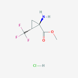 molecular formula C6H9ClF3NO2 B2656310 Methyl (1R,2R)-1-amino-2-(trifluoromethyl)cyclopropane-1-carboxylate;hydrochloride CAS No. 1909293-62-4