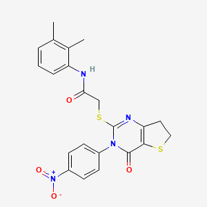 molecular formula C22H20N4O4S2 B2656323 N-(2,3-dimethylphenyl)-2-[[3-(4-nitrophenyl)-4-oxo-6,7-dihydrothieno[3,2-d]pyrimidin-2-yl]sulfanyl]acetamide CAS No. 687568-24-7