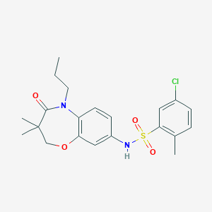 molecular formula C21H25ClN2O4S B2656335 5-chloro-N-(3,3-dimethyl-4-oxo-5-propyl-2,3,4,5-tetrahydrobenzo[b][1,4]oxazepin-8-yl)-2-methylbenzenesulfonamide CAS No. 921997-73-1