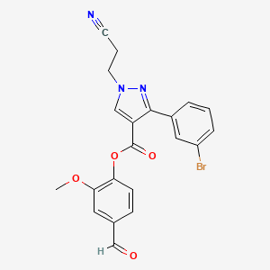 molecular formula C21H16BrN3O4 B2656347 (4-Formyl-2-methoxyphenyl) 3-(3-bromophenyl)-1-(2-cyanoethyl)pyrazole-4-carboxylate CAS No. 956790-62-8
