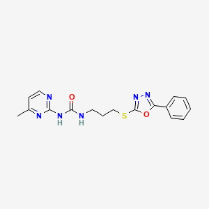 molecular formula C17H18N6O2S B2656385 1-(4-Methylpyrimidin-2-yl)-3-(3-((5-phenyl-1,3,4-oxadiazol-2-yl)thio)propyl)urea CAS No. 899968-91-3