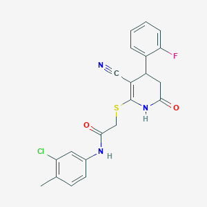 molecular formula C21H17ClFN3O2S B265640 N-(3-chloro-4-methylphenyl)-2-{[3-cyano-4-(2-fluorophenyl)-6-hydroxy-4,5-dihydropyridin-2-yl]sulfanyl}acetamide 