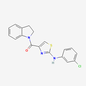 molecular formula C18H14ClN3OS B2656409 (2-((3-Chlorophenyl)amino)thiazol-4-yl)(indolin-1-yl)methanone CAS No. 1203021-98-0