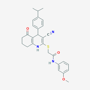 molecular formula C28H29N3O3S B265642 2-{[3-cyano-4-(4-isopropylphenyl)-5-oxo-1,4,5,6,7,8-hexahydro-2-quinolinyl]sulfanyl}-N-(3-methoxyphenyl)acetamide 