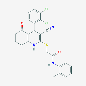 molecular formula C25H21Cl2N3O2S B265643 2-{[3-cyano-4-(2,3-dichlorophenyl)-5-oxo-1,4,5,6,7,8-hexahydro-2-quinolinyl]sulfanyl}-N-(2-methylphenyl)acetamide 