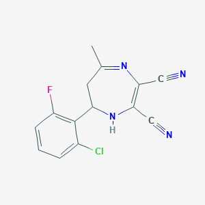 molecular formula C14H10ClFN4 B2656441 7-(2-氯-6-氟苯基)-5-甲基-6,7-二氢-1H-1,4-二氮杂卓-2,3-二腈 CAS No. 861209-94-1