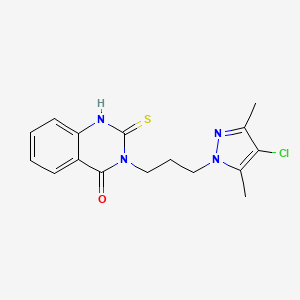 molecular formula C16H17ClN4OS B2656458 3-(3-(4-Chloro-3,5-dimethyl-1H-pyrazol-1-yl)propyl)-2-mercaptoquinazolin-4(3H)-one CAS No. 1006491-78-6