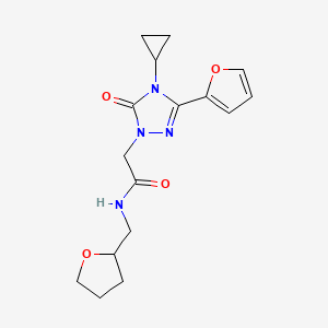molecular formula C16H20N4O4 B2656472 2-(4-cyclopropyl-3-(furan-2-yl)-5-oxo-4,5-dihydro-1H-1,2,4-triazol-1-yl)-N-((tetrahydrofuran-2-yl)methyl)acetamide CAS No. 1797288-02-8