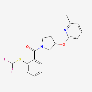 molecular formula C18H18F2N2O2S B2656491 (2-((Difluoromethyl)thio)phenyl)(3-((6-methylpyridin-2-yl)oxy)pyrrolidin-1-yl)methanone CAS No. 1903038-04-9