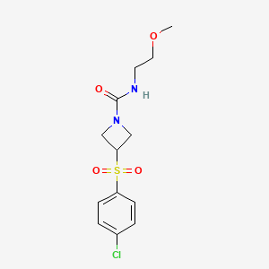 molecular formula C13H17ClN2O4S B2656504 3-((4-chlorophenyl)sulfonyl)-N-(2-methoxyethyl)azetidine-1-carboxamide CAS No. 1706403-72-6