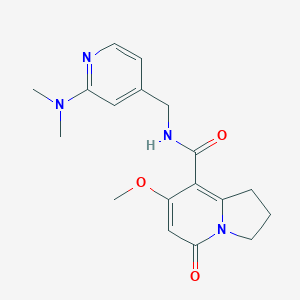 molecular formula C18H22N4O3 B2656510 N-((2-(二甲氨基)吡啶-4-基)甲基)-7-甲氧基-5-氧代-1,2,3,5-四氢吲哚并嗪-8-甲酰胺 CAS No. 2034606-90-9