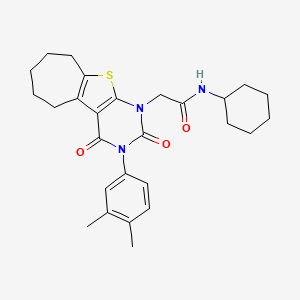 molecular formula C27H33N3O3S B2656512 N-环己基-2-[3-(3,4-二甲苯基)-2,4-二氧代-3,4,6,7,8,9-六氢-2H-环庚[4,5]噻吩并[2,3-d]嘧啶-1(5H)-基]乙酰胺 CAS No. 865655-40-9