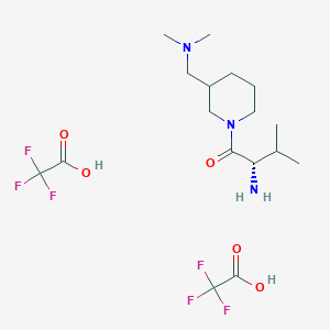 molecular formula C17H29F6N3O5 B2656514 (2S)-2-氨基-1-[3-[(二甲氨基)甲基]哌啶-1-基]-3-甲基丁烷-1-酮；2,2,2-三氟乙酸 CAS No. 2378496-90-1