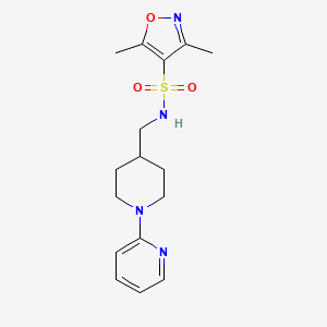 molecular formula C16H22N4O3S B2656516 3,5-dimethyl-N-((1-(pyridin-2-yl)piperidin-4-yl)methyl)isoxazole-4-sulfonamide CAS No. 1235361-12-2