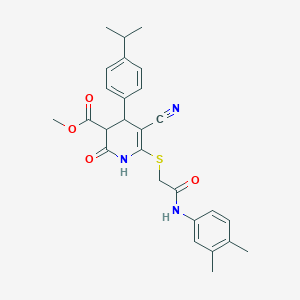 molecular formula C27H29N3O4S B265655 Methyl 5-cyano-6-({2-[(3,4-dimethylphenyl)amino]-2-oxoethyl}thio)-4-(4-isopropylphenyl)-2-oxo-1,2,3,4-tetrahydropyridine-3-carboxylate 