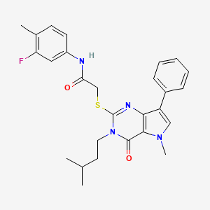 molecular formula C27H29FN4O2S B2656551 N-(3-氟-4-甲基苯基)-2-((3-异戊基-5-甲基-4-氧代-7-苯基-4,5-二氢-3H-吡咯并[3,2-d]嘧啶-2-基)硫代)乙酰胺 CAS No. 1115338-58-3